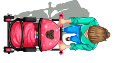 Мама з коляскою переходить дорогу вектор